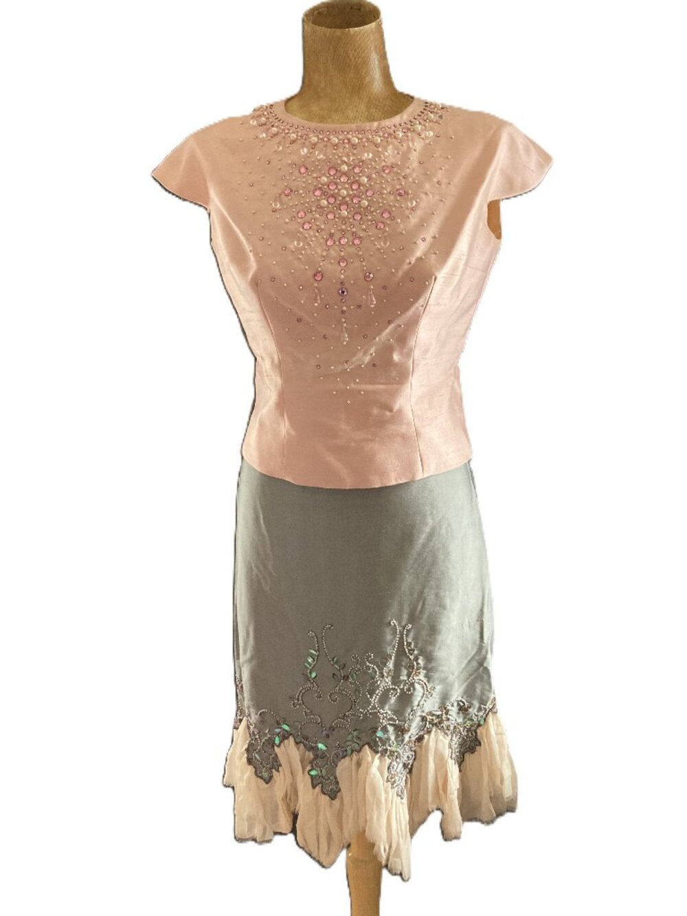 Vintage 1960's Silk Beaded Top and Vintage 90's Silk Beaded Skirt